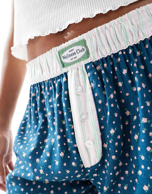Cotton On Sleep Flannel Wide Leg Pant In Deep Blue Aura Ditsy Floral