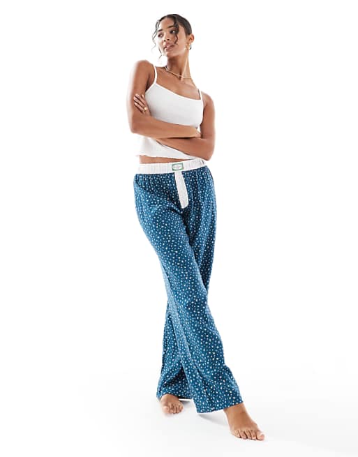 Cotton On sleep flannel wide leg pant in deep blue aura ditsy floral