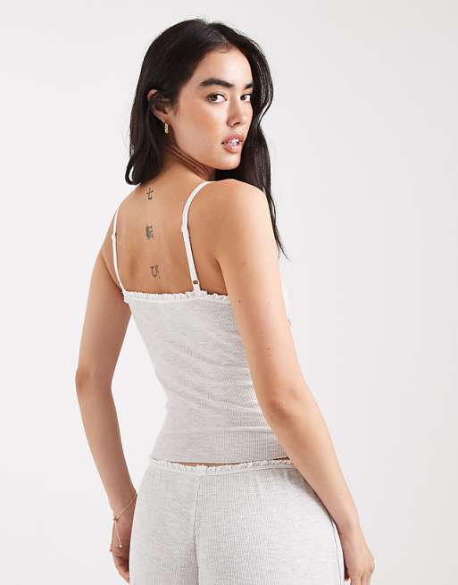 Cotton On Sleep Waffle Square Neck Cami Top In Light Grey Marle Co-ord