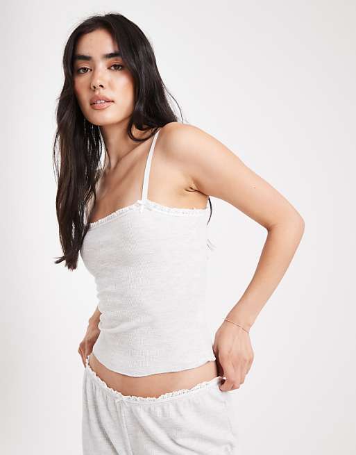Cotton On sleep waffle square neck cami top in light grey marle co-ord