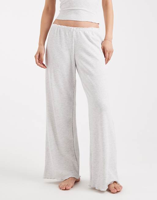 Cotton On Sleep Waffle Wide Leg Trouser In Light Grey Marle Co-ord