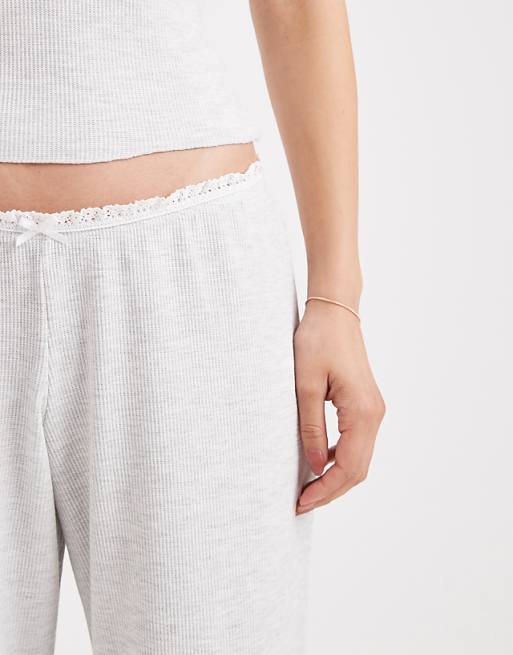 Cotton On Sleep Waffle Wide Leg Trouser In Light Grey Marle Co-ord