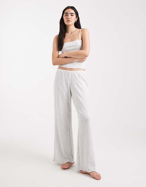 Cotton On sleep waffle wide leg trouser in light grey marle co-ord