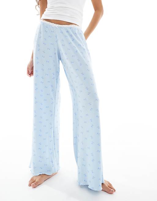 Cotton On Waffle Wide Leg Pyjama Trouser In Ditsy Check