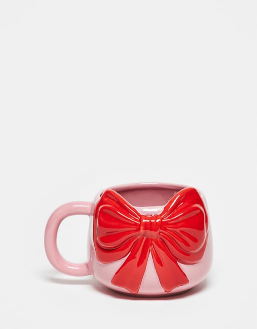 Daisy Street bow mug in pink and red