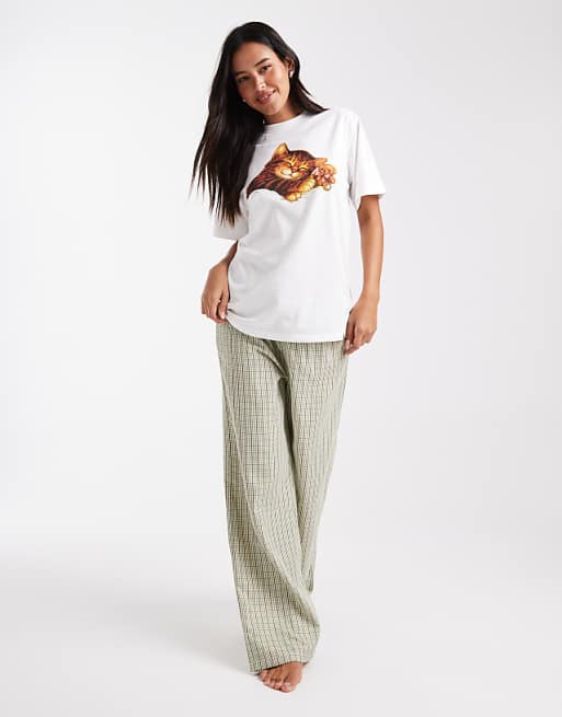 Daisy Street Oversized Cat Nap T-shirt In White