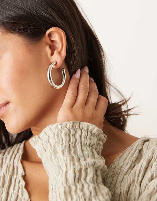 DesignB London 40mm chunky hoop earrings in silver