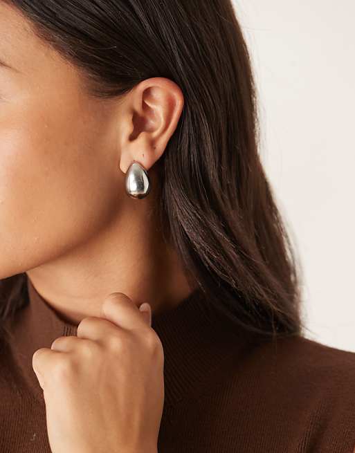 DesignB London chunky tear drop earrings in silver