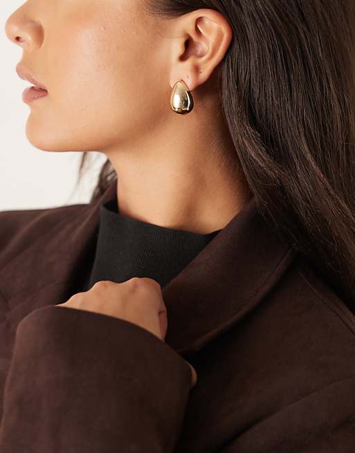 DesignB London chunky teardrop earrings in gold