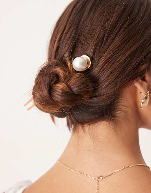 DesignB London classic french hair pin in gold and pearl
