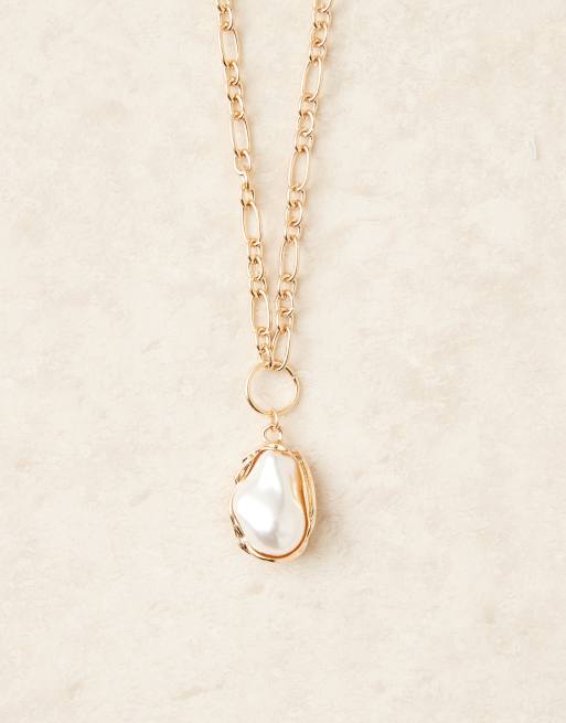 DesignB London Claw Set Pearl Pendant Necklace In Gold