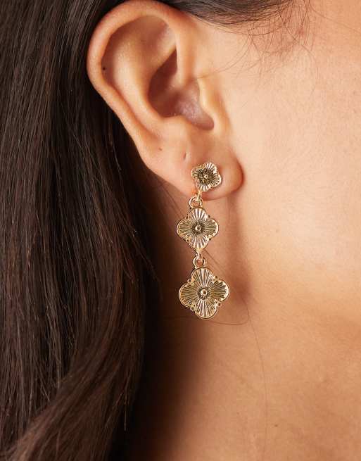 DesignB London Clover Drop Earrings In Gold