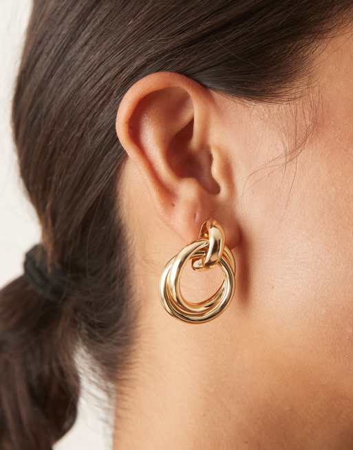DesignB London Double Doorknocker Earrings In Gold