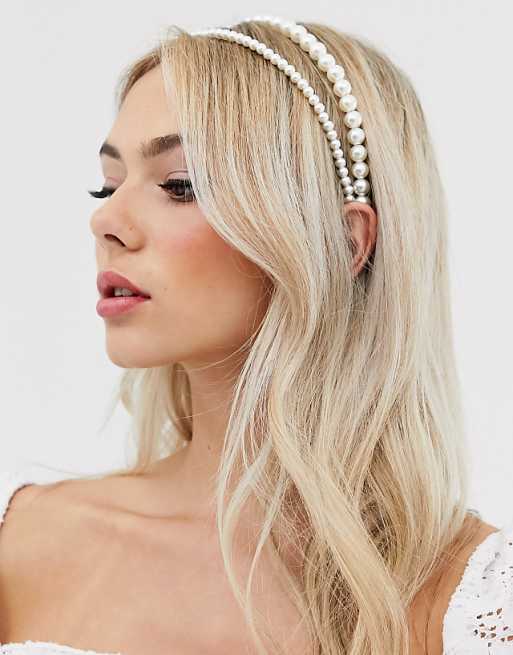 DesignB London double row headband in pearl