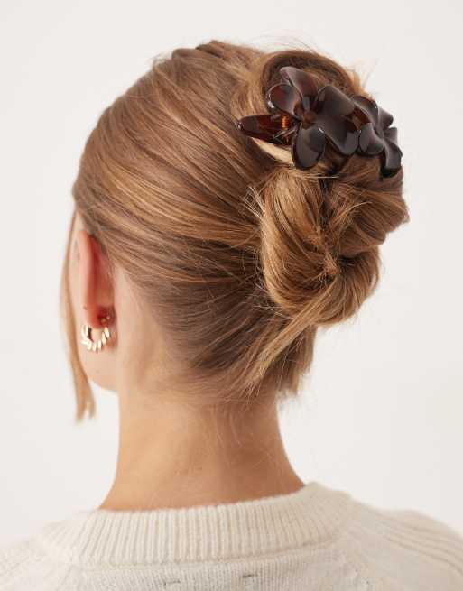 DesignB London Flower Hair Pin In Tortoiseshell
