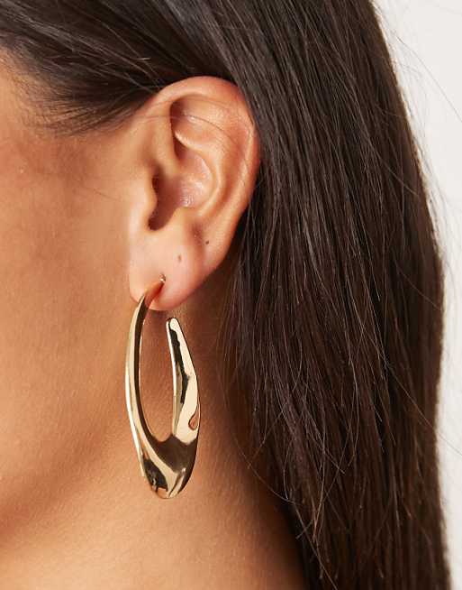 DesignB London irregular molten hoop earrings in gold