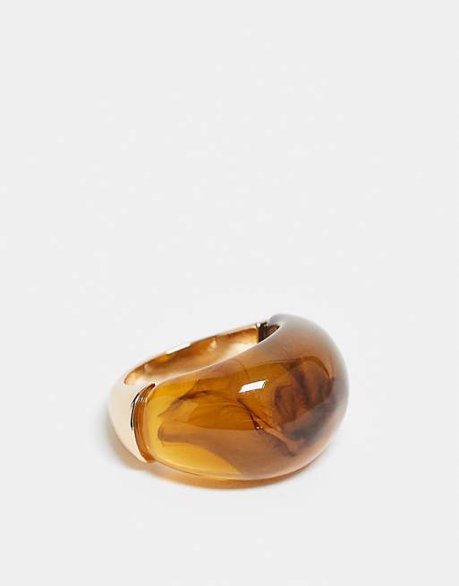 DesignB London molten gold resin chunky ring in dark brown