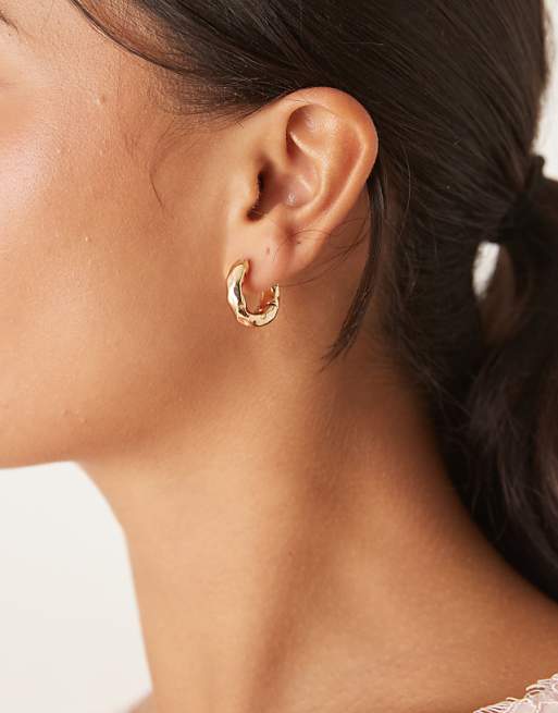 DesignB London molten hoop earrings in gold