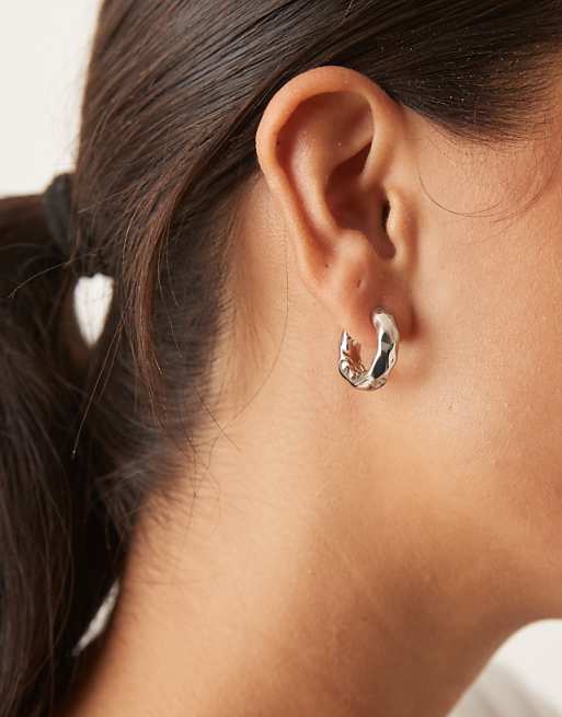 DesignB London molten hoop earrings in silver