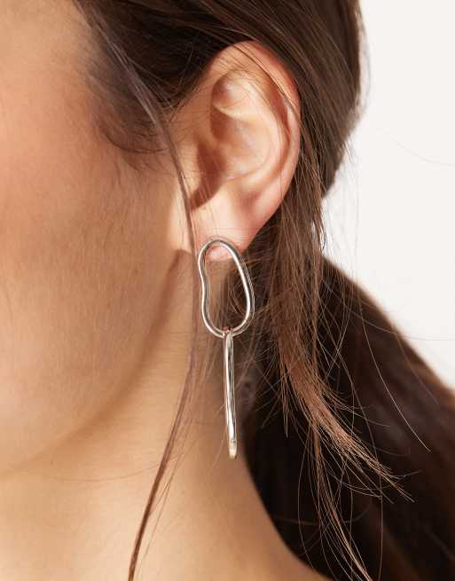 DesignB London Molten Statement Double Hoop Stud Earrings In Silver