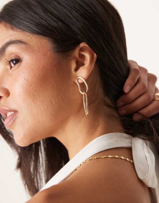DesignB London Molten Statement Double Hoop Stud Earrings In Gold