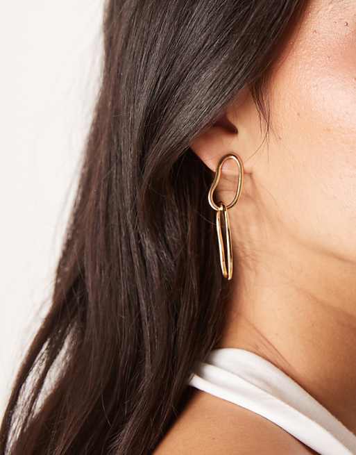DesignB London molten statement double hoop stud earrings in gold