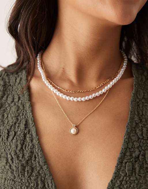 DesignB London multi row pearl necklace in gold