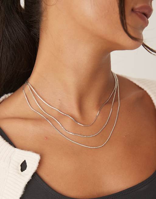 DesignB London multirow chain necklace in silver
