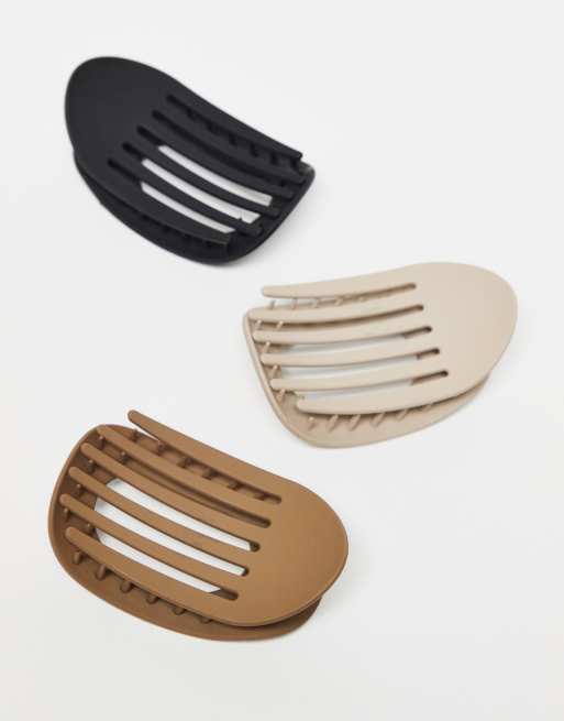 DesignB London Pack Of 3 Flay Barette Hair Clips In Neutral