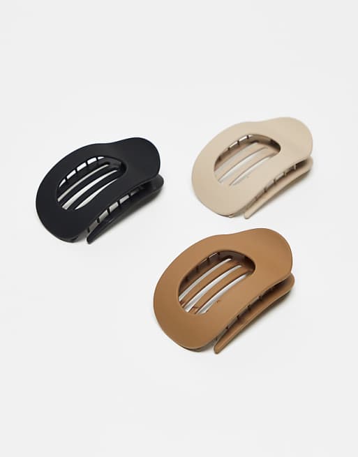 DesignB London pack of 3 flay barette hair clips in neutral