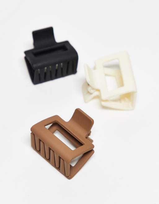DesignB London Pack Of 3 Small Hair Claw Clips In Matte Neutral