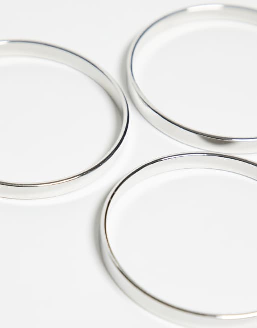 DesignB London Pack Of 3 Stacking Bangle Bracelets In Silver