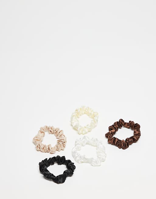 DesignB London pack of 5 mini ruched scrunhies in classic neutrals