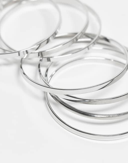 DesignB London Pack Of 8 Bangles In Silver