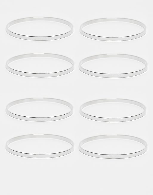 DesignB London pack of 8 bangles in silver