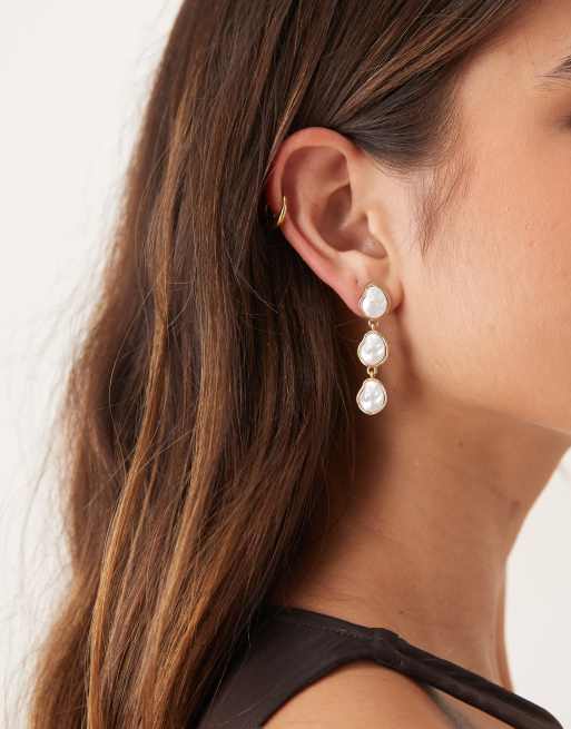 DesignB London Pearl Set Drop Earrings In Gold