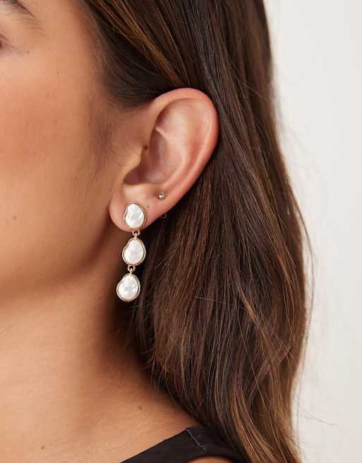 DesignB London pearl set drop earrings in gold