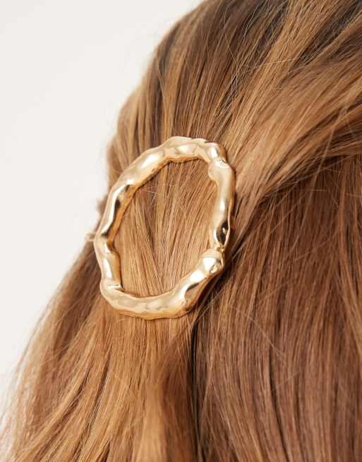DesignB London Round Molten Barette Hair Clip In Gold