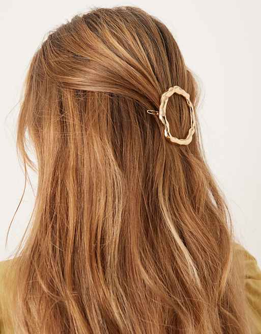 DesignB London round molten barette hair clip in gold