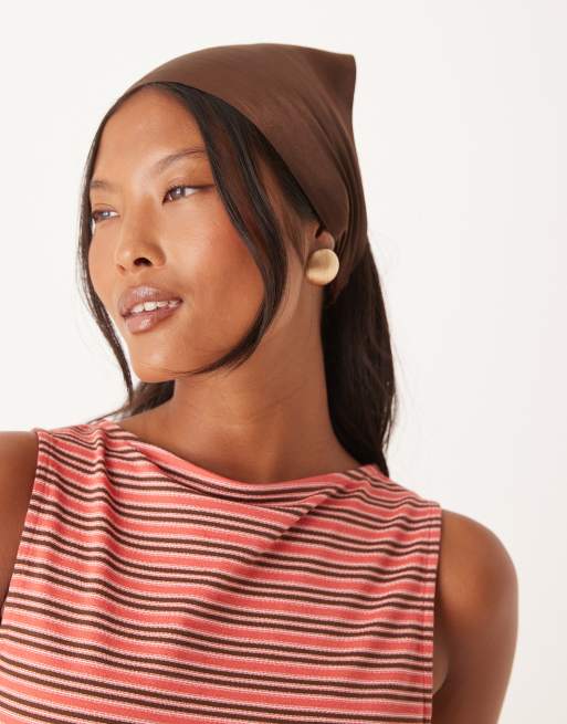 DesignB London Satin Headscarf In Chocolate Brown