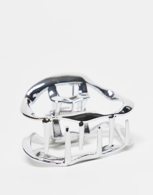 DesignB London Small Molten Metal Hair Claw Clip In Silver