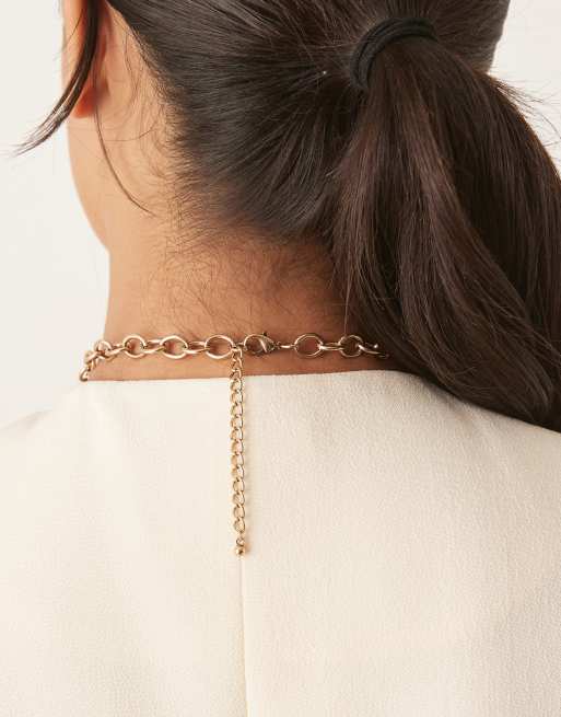 DesignB London Statement Boho Heart Pendant Chain Necklace In Gold