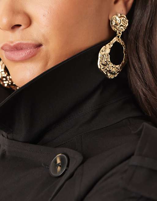 DesignB London statement hammered drop earrings in gold