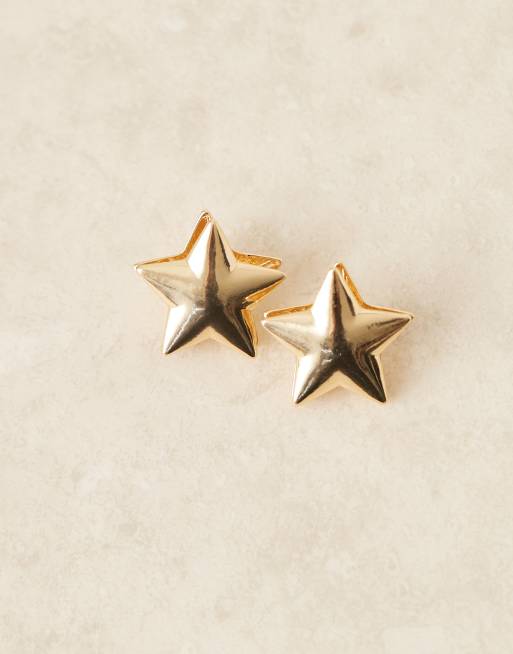 DesignB London Statement Star Stud Earrings In Gold