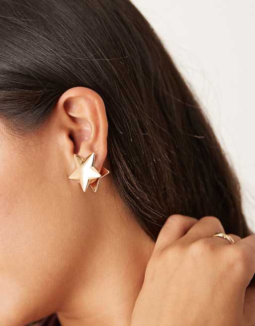 DesignB London statement star stud earrings in gold