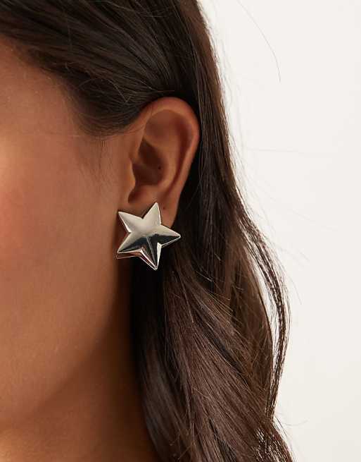DesignB London statement star stud earrings in silver