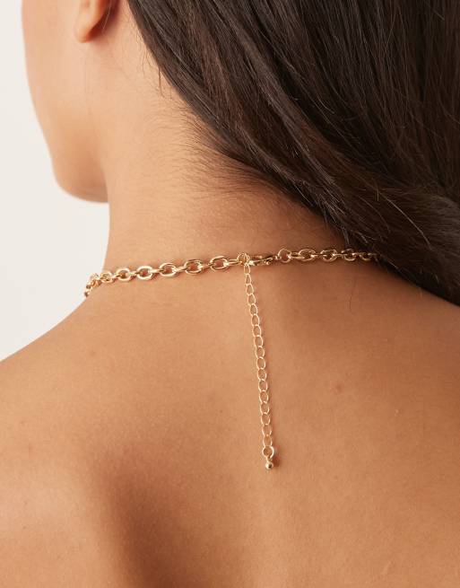 DesignB London T-bar Lariat Chain Necklace In Gold