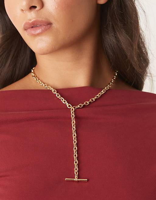 DesignB London t-bar lariat chain necklace in gold