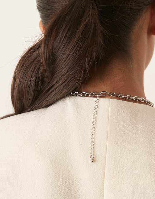 DesignB London T-bar Lariat Chain Necklace In Silver