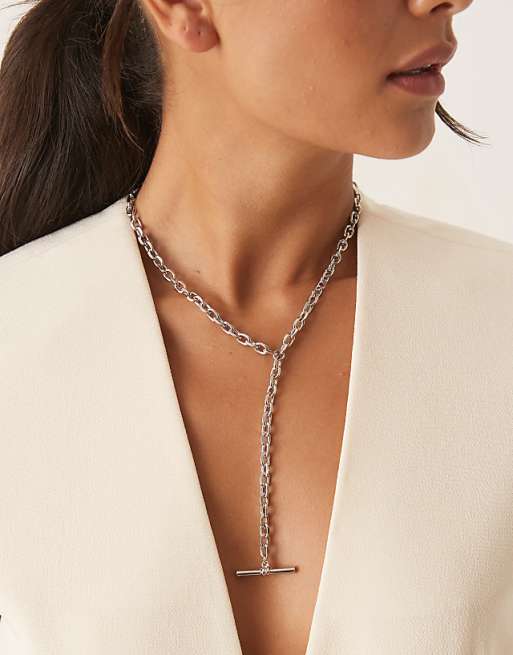 DesignB London t-bar lariat chain necklace in silver